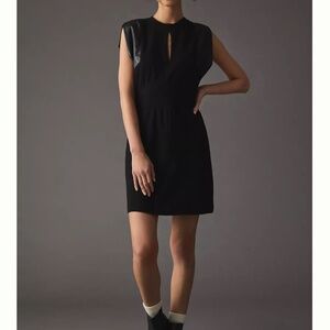 Anthropologie Grey State Cotton Rue Mini Dress Faux Leather Trim Black Medium